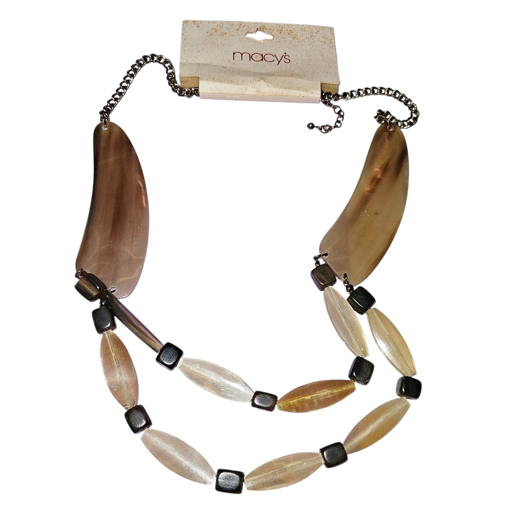Macy's Long Boho Natural Earthtones Maximalist Statement Necklace NWT